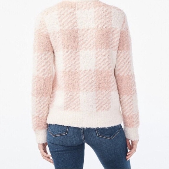 J. CREW Boucle Buffalo Check Plaid Chunky Sweater Pink White Wool Alpaca Size XL - Picture 3 of 16